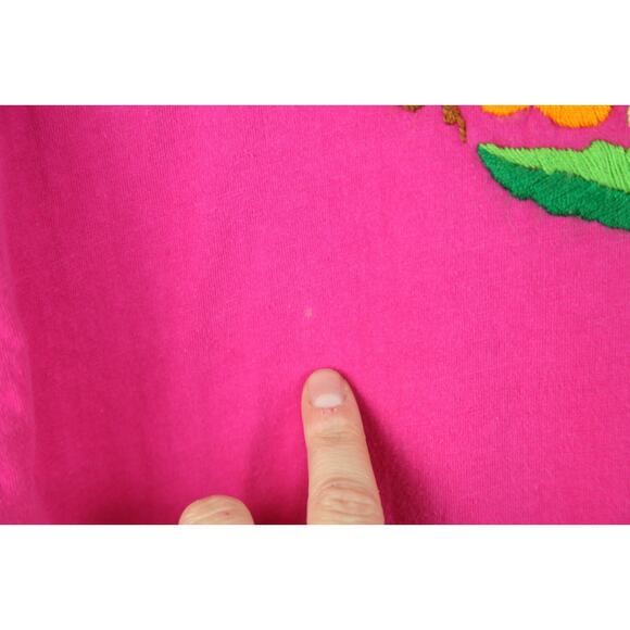 Vintage L XL T Shirt Embroidered Floral Hippy Boho Maximalist Cotton Beach Surf - Picture 3 of 7